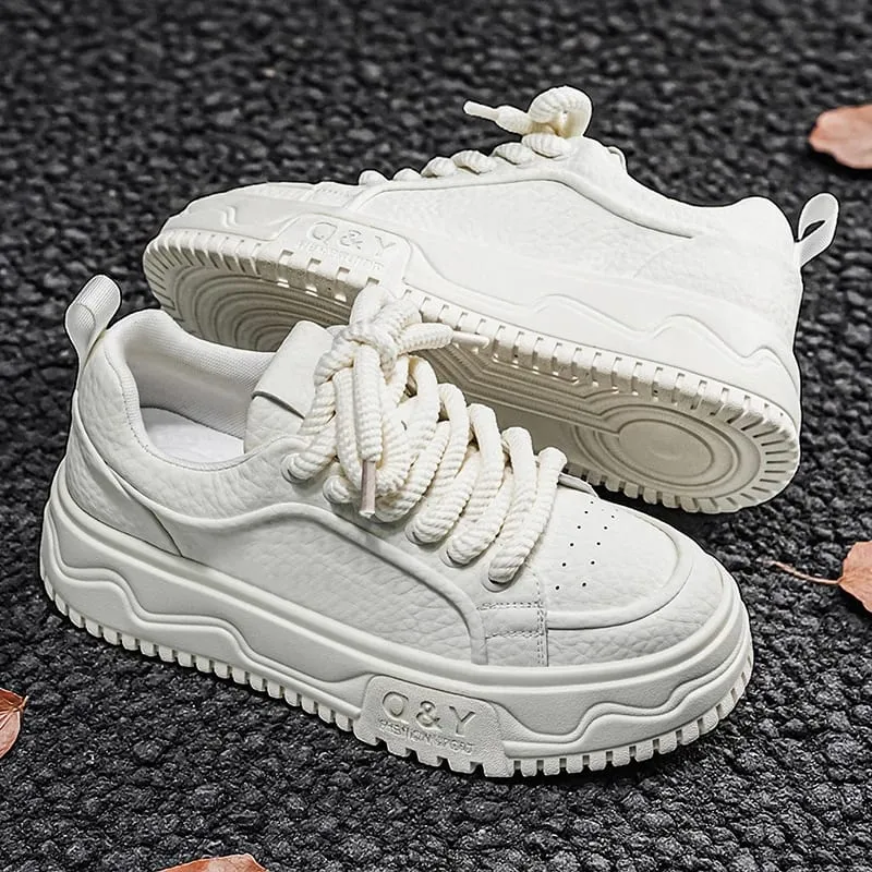 Men's Height Increasing Thick Sole Platform Shoes Fashion Leather Casual Skateboard Sneakers Streetwear