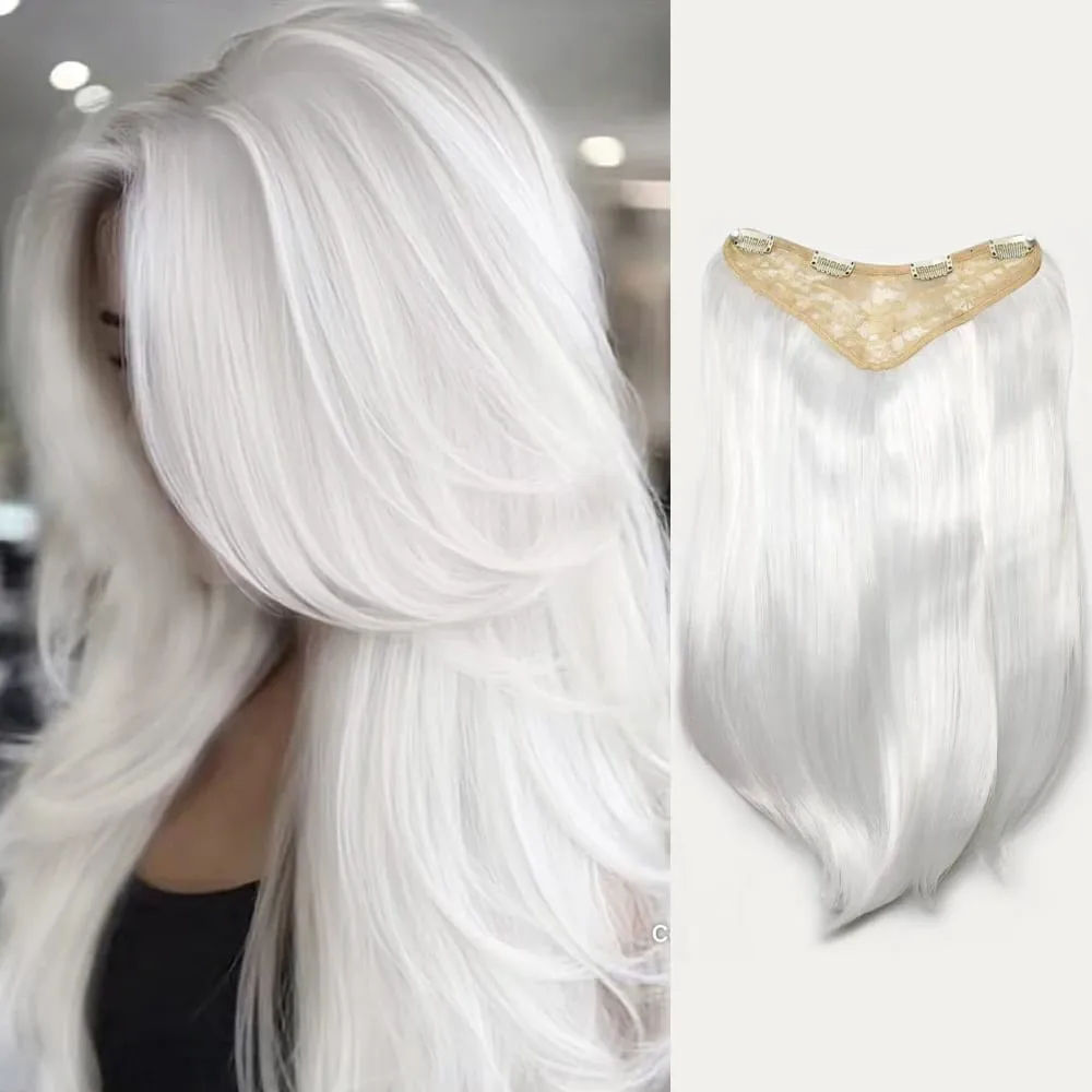 18inch V-shaped clip in hair extension layered hair extension adds volume.made of synthetic fiber for women