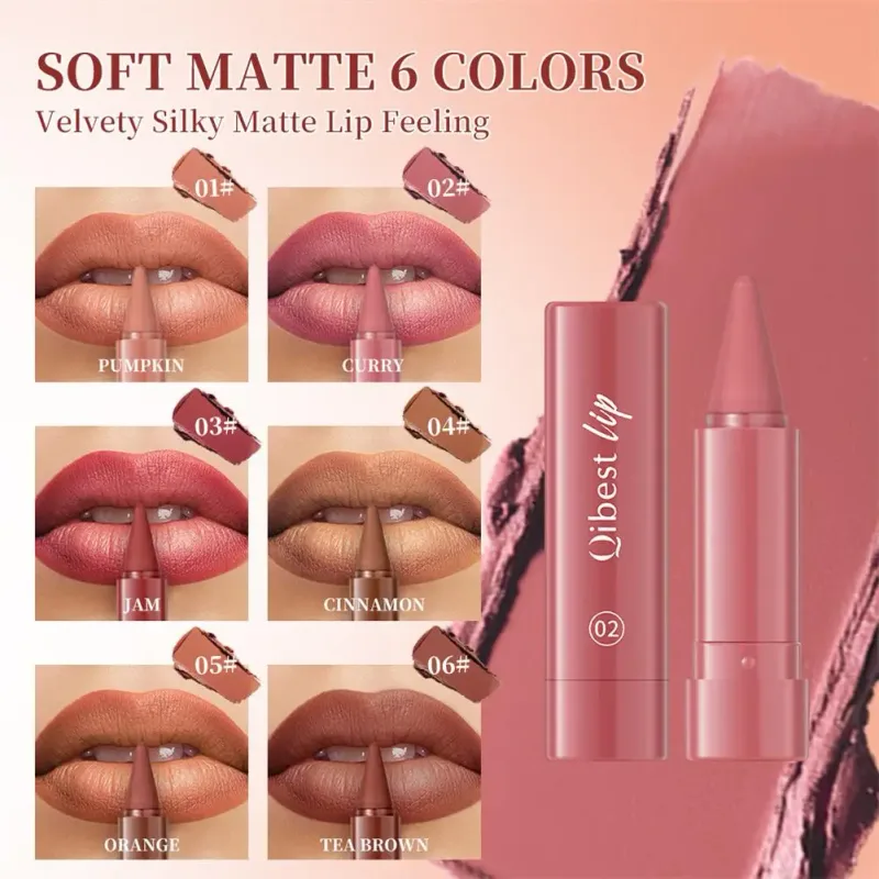 Lipstik Matte Tahan Air Liner 2-In-1 Pensil Pigmentasi Tinggi Warna Bibir Formula Pelembab Halus Lipstik Gradien Alami