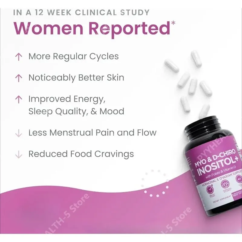Integratore di Myo-Inositolo e D-Chiro Inositolo per donne – Rapporto 40:1 Più folato e vitamina D – Supportano un sano equilibrio ormonale