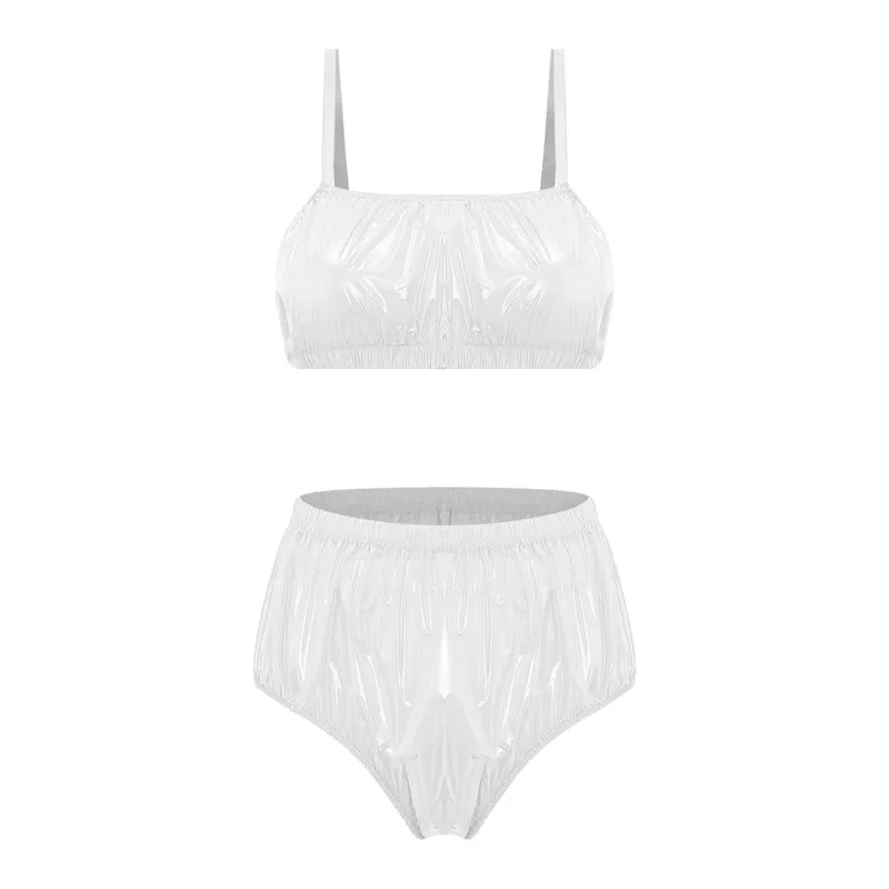 Conjunto de lencería impermeable brillante para mujer, Bikini, traje de baño, ropa de dormir, ropa de discoteca, sujetador sin almohadilla, Top con traje de baño, trajes de baño para playa y piscina