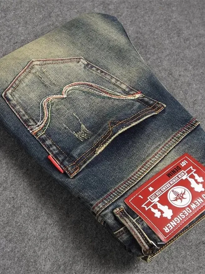 Spring/Autumn Fashion Trendy American Retro Straight Leg Stretch Denim Jeans Men's Casual Loose Fit Sports High Quality Jeans