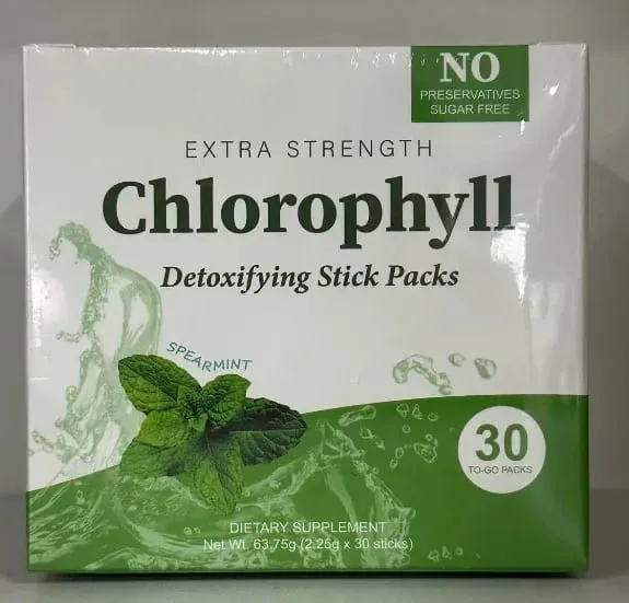 Chlorophyll Chlorophyllin 120mg Detox Stick Packs 30ct Sugar Free Prebiotic Gut Health Daily Support Non GMO Keto Supplement