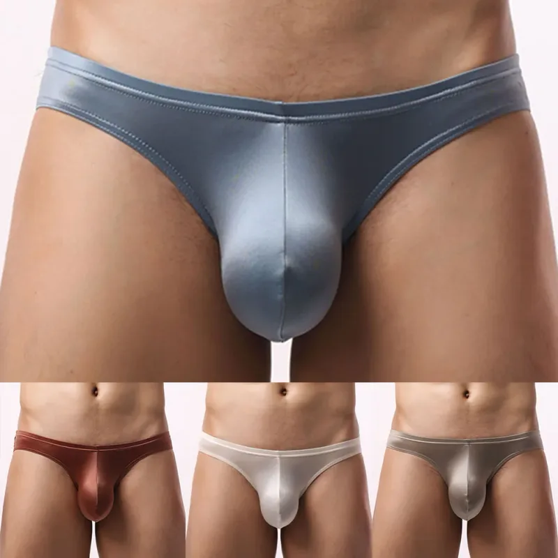 1pc Mens Briefs Ice Silk Satin-like Men's Underwear Bulge Pouch Smooth Cool Solid Men's Underpants Breathable Panties