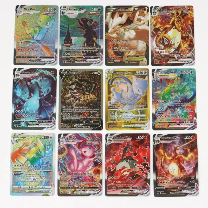 60-100st engelska Pokémonkort Holographic EX Vstar Vmax GX Letter Rainbow Arceus Shiny Charizard Mewtwo Evolution kombination