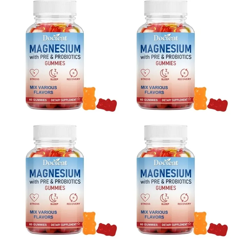 Docteat Magnesium Gummies with Pre & Probiotics for Stress Relief Supports Restful Sleep Relaxation and Recovery 60 Gummies
