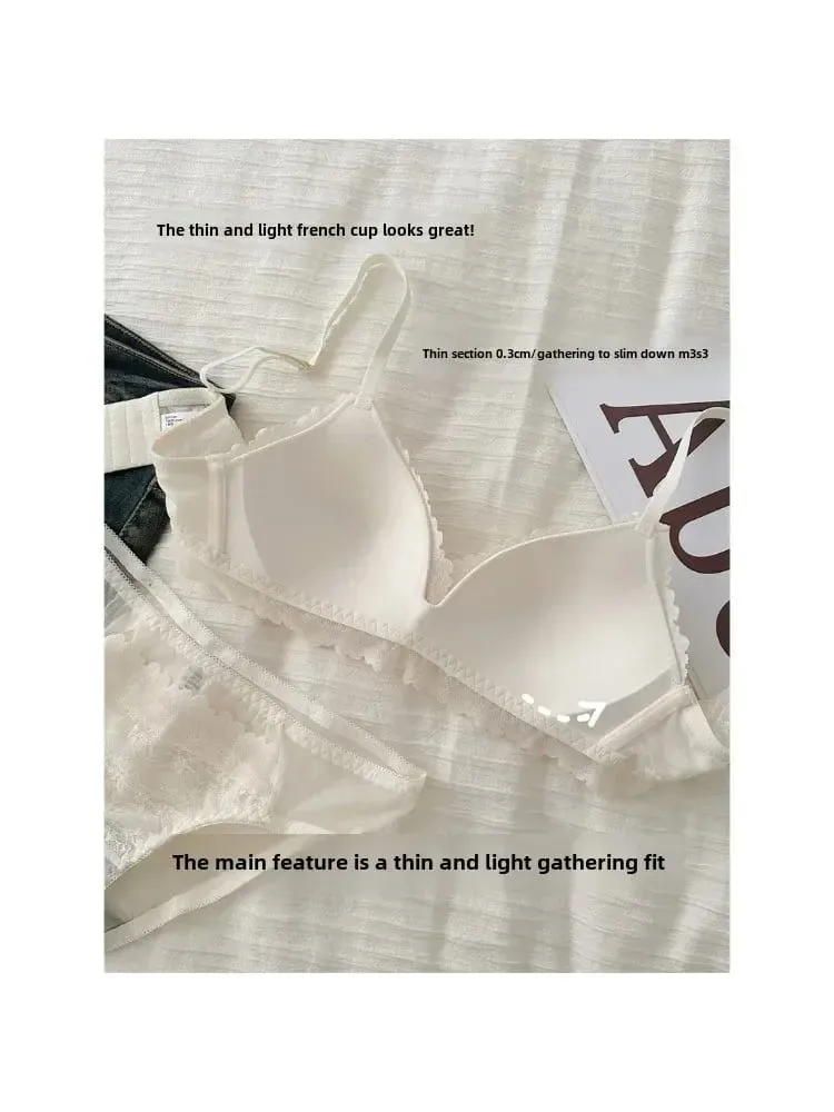 작은 가슴을위한 일본식 Bralette 무선 레이스 브래지어 세트 여성 섹시한 프랑스어 통기성 컴포트 속옷을 밀어