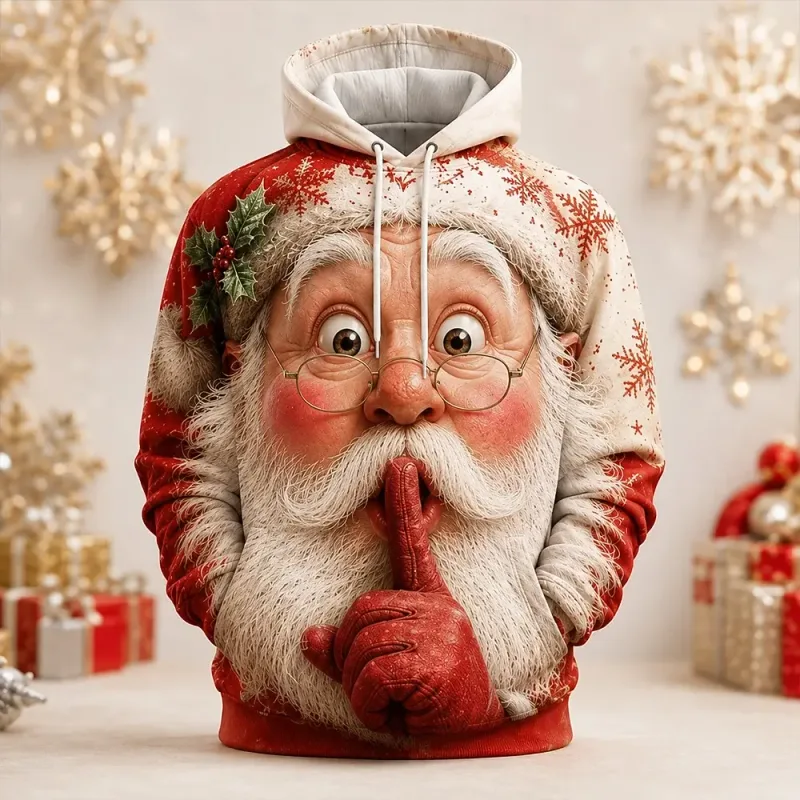 Men's Hoodie Funny Shocked Santa Claus Face Christmas Hoodie Breathable Pullover Sweatshirt for Christmas Holiday Party Wear Top