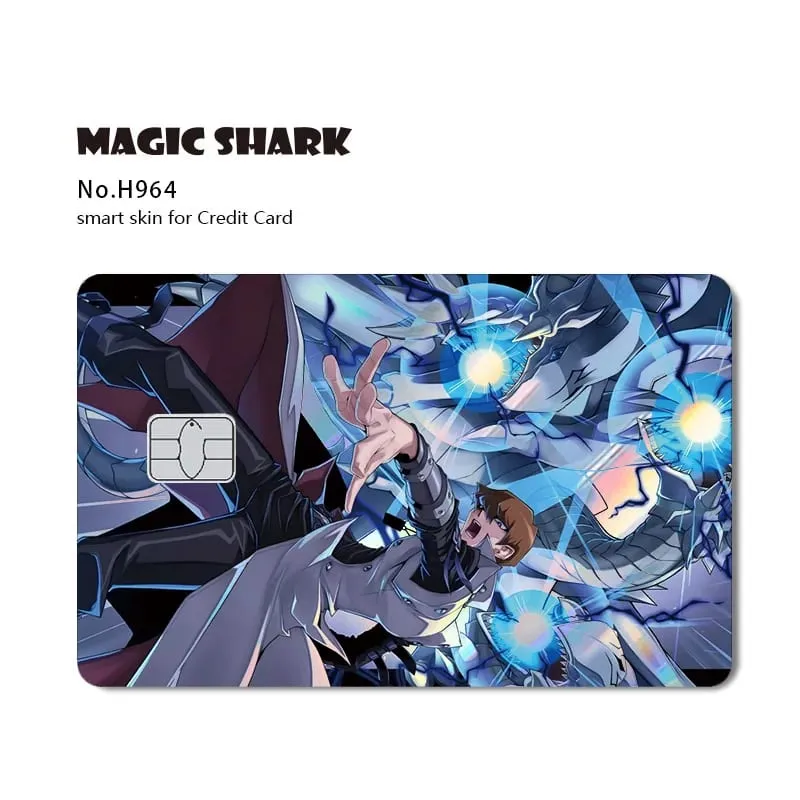 Magic Shark Yo-gi-oh Blue Eyes Dragon Game Shinny Holographic Laser Debit Credit Card Sticker Film Skin Front Cover