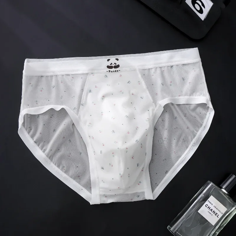 Men's Briefs Ultra-Thin Ice Silk Seamless Panties Floral U Convex Pouch Underwear Sissy Lingerie Transparent Underpants