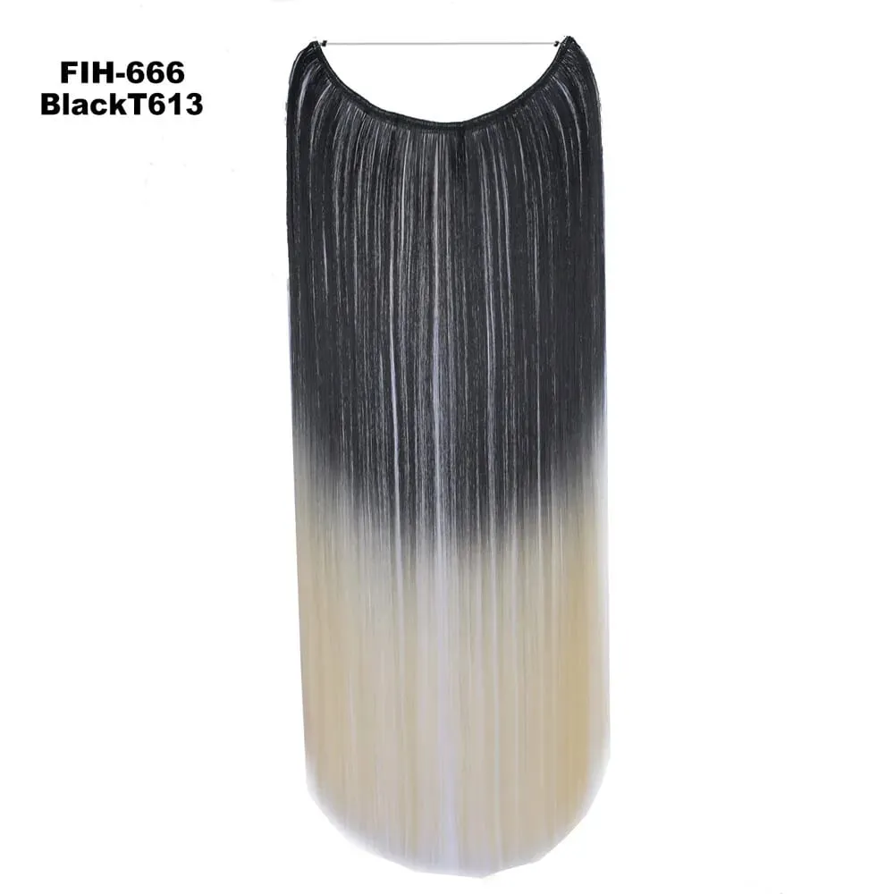 One Piece Ombre Color Hair Extension Women's Hairpiece Wavy & Straight Invisible Wire Secret Fish Line No Clips Synthetic Hair