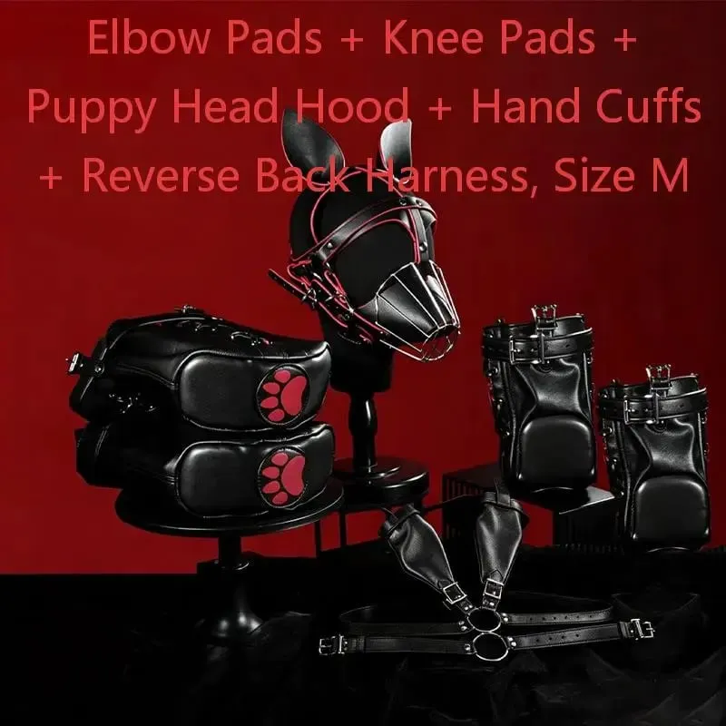 Adult Games Puppy Role Play Kits with Fetish Puppy Hood Mask Binding Gloves Boots Protectors for Couple Crawling SM Sex Toys 18+