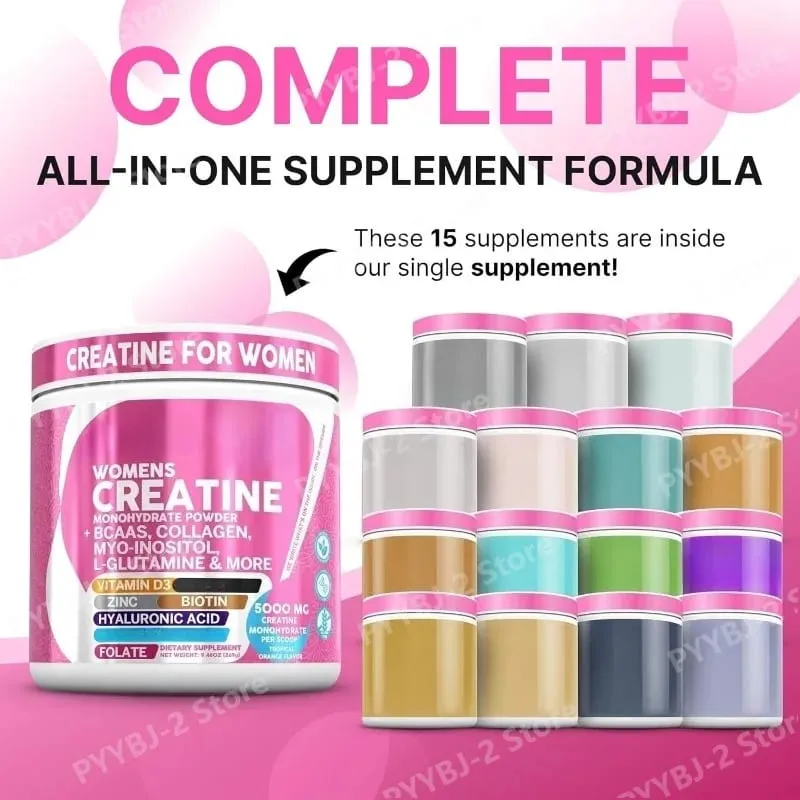 Woman Creatine Powder 300g Contain Creatine Monohydrate BCAA & Amino Acids for Daily Health Nutrition and Workout Support