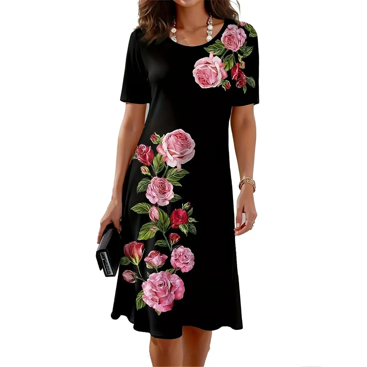 2025 New Fashion Rose Peony Floral 3D Printed Women's Dress Casual Vacation Travel Dresses Party Banquet Dress Woman Clothing
