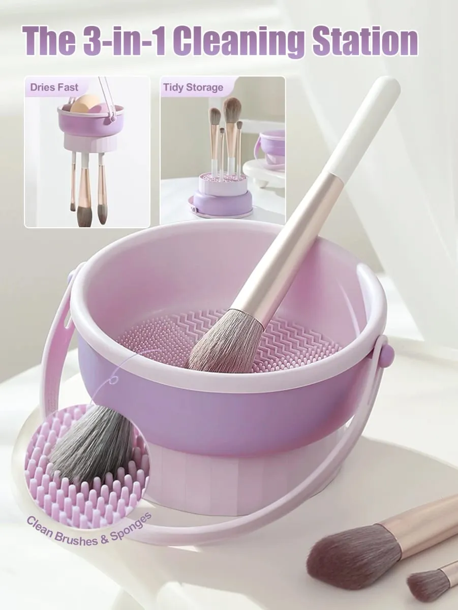Make-up-Pinsel-Reiniger-Schüssel, All-in-One-Wasch-, Trocken- und Aufbewahrungsregal, sanftes, nicht beschädigendes Reinigungswerkzeug für Pinsel, Schwämme und Mixer