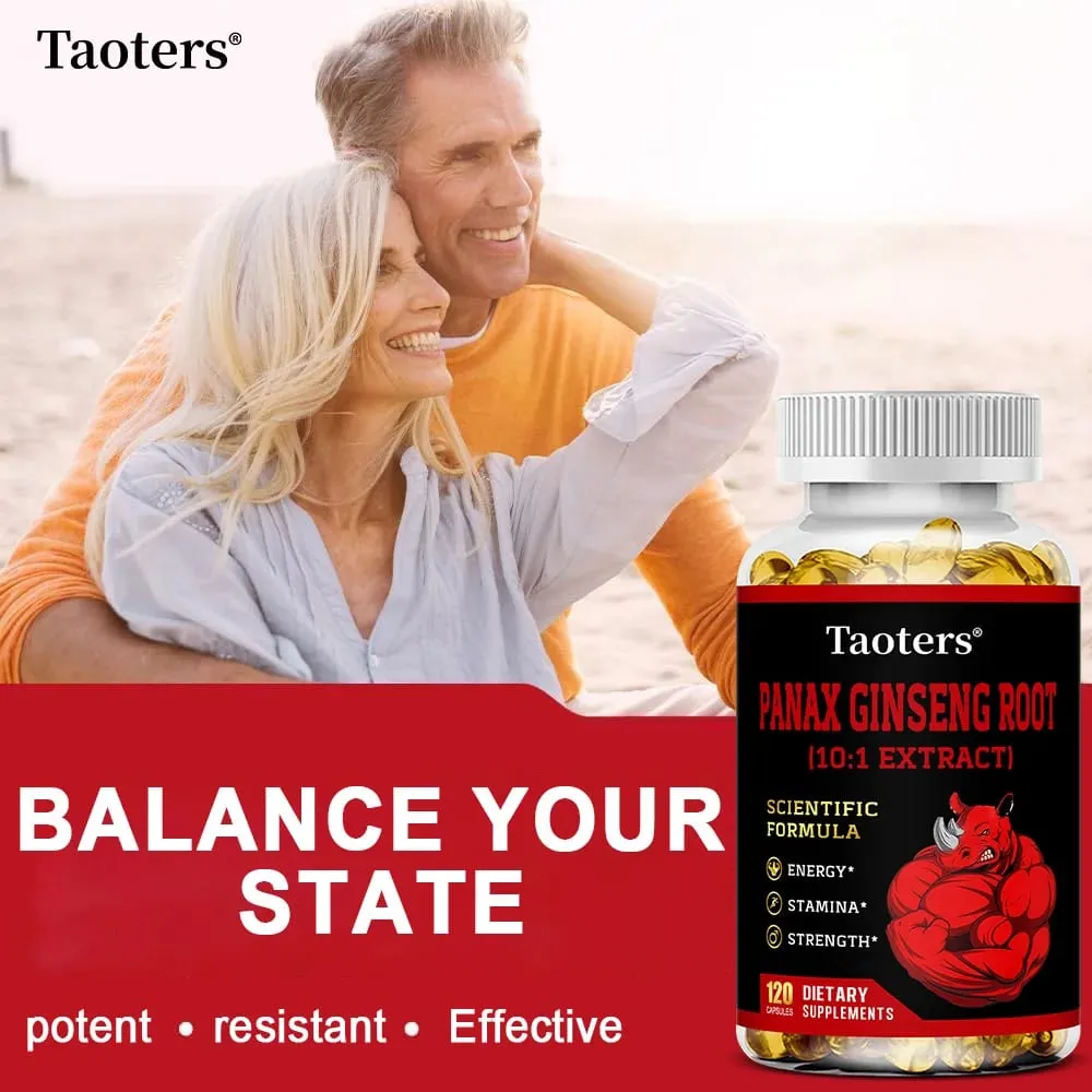 Panax Ginseng Root Capsules - Ashwagandha Extract Supplement Provides Energy Muscle Strength for Adults