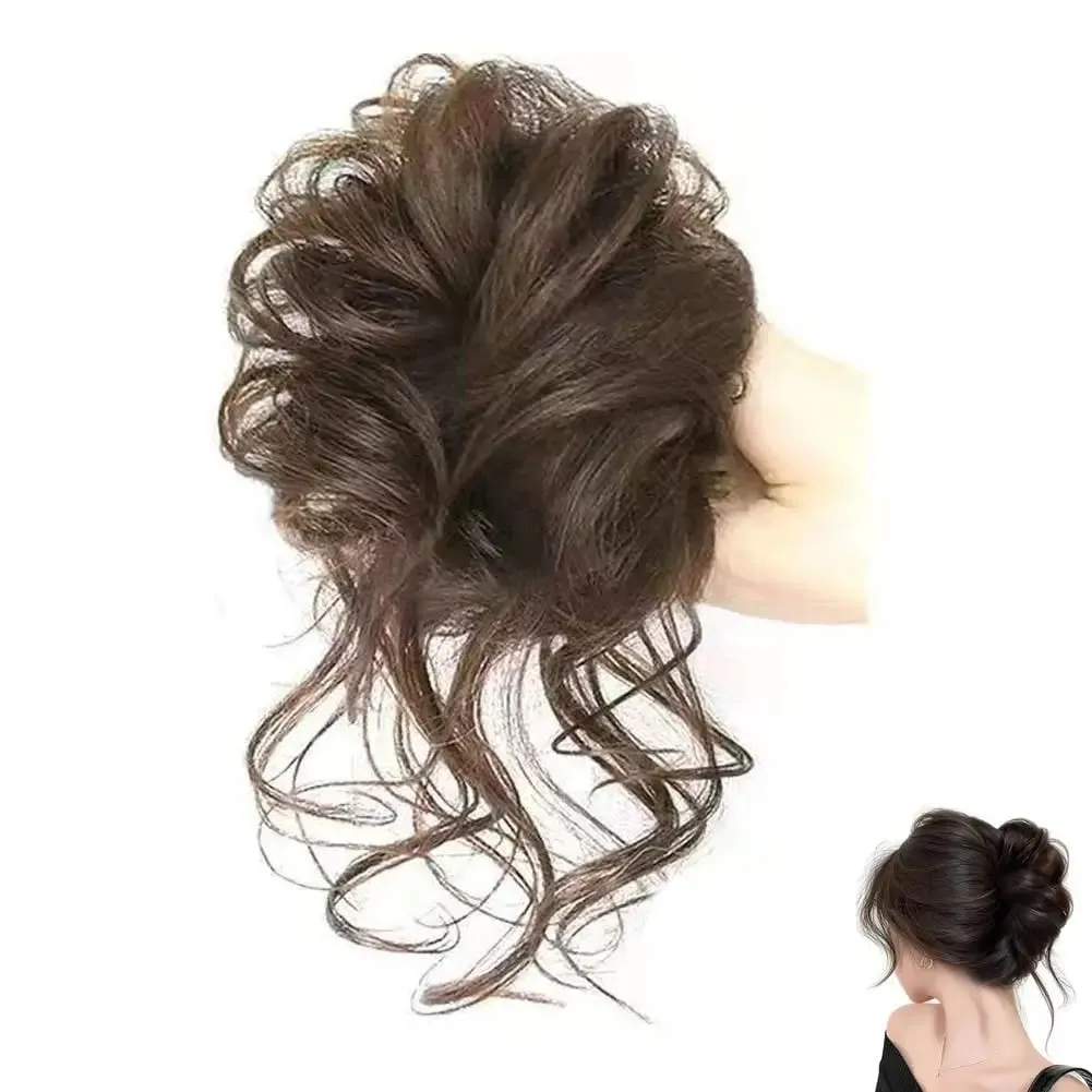 Lazy Voluminous Bun Ponytail Synthetic Hairpiece - Short Curly Fake Hair with Natural Fluffy Ends for Quick Updos Messy Buns