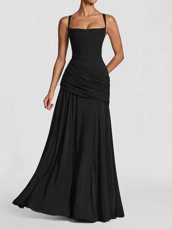 Mozision épaules dénudées dos nu Sexy robe Maxi femmes élégant sans bretelles sans manches moulante froncé Club fête longues robes femme