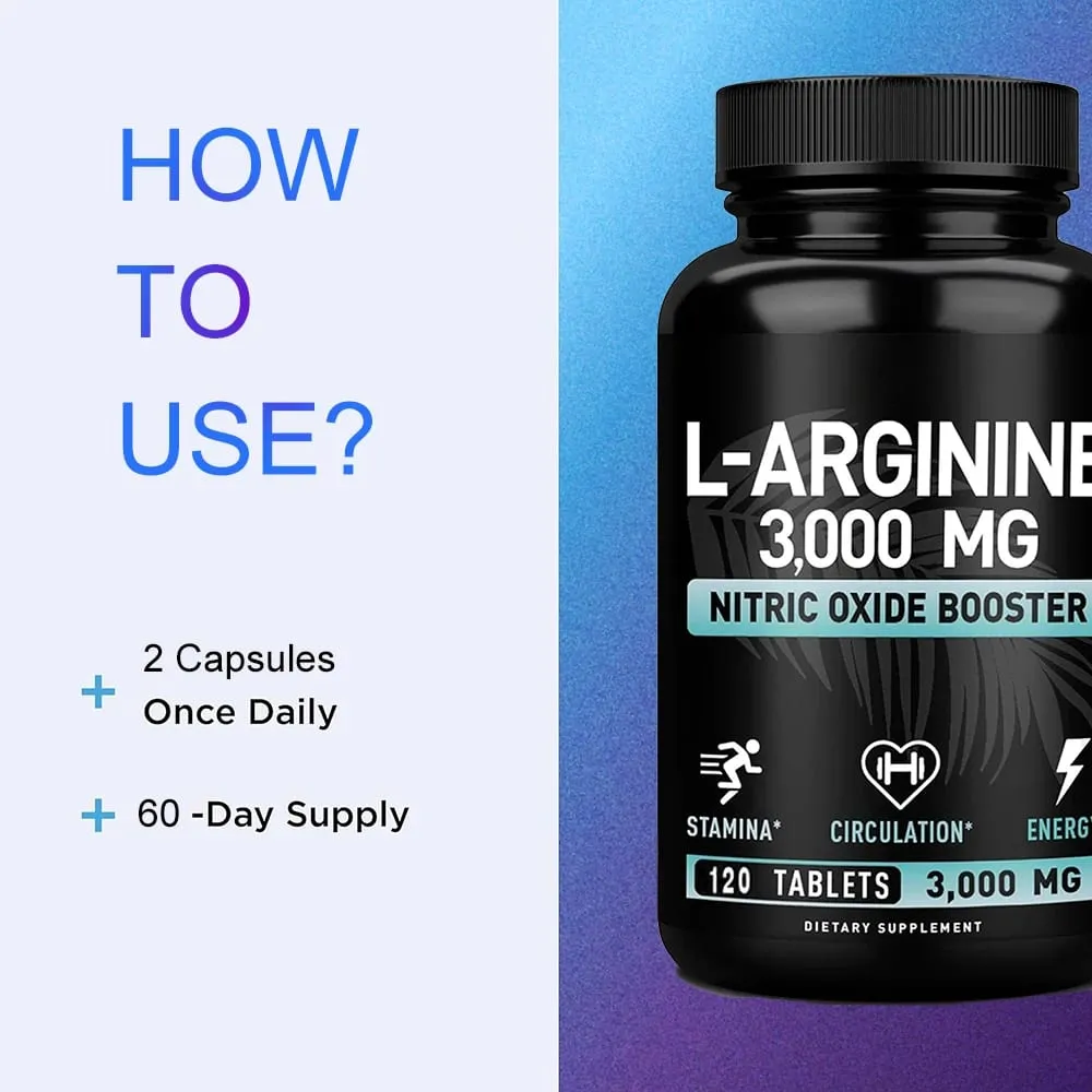L Arginine 3000mg for Men Women Muscle Mass Supplement for Endurance Energy and Heart Health Support During Exercise Non-GMO