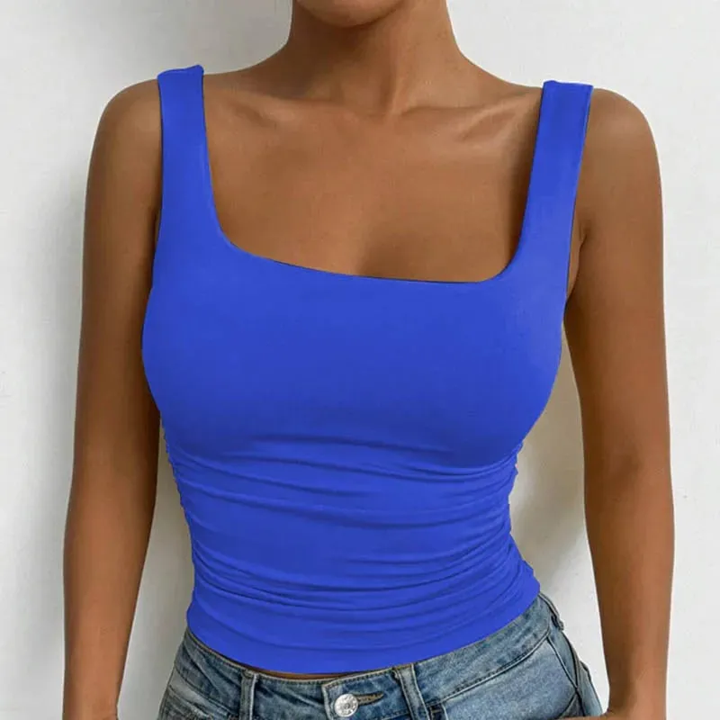 Women's Square Neck Sleeveless Cami Top Casual Basic Crop Top
