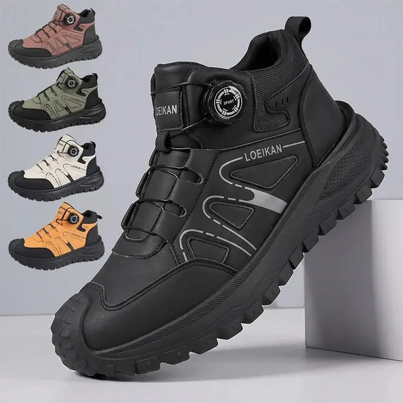 Unisex High‑top Casual Sneakers Rotary Buckle Slip‑on Thick Sole Fashion Daily Walking Shoes for Men Women