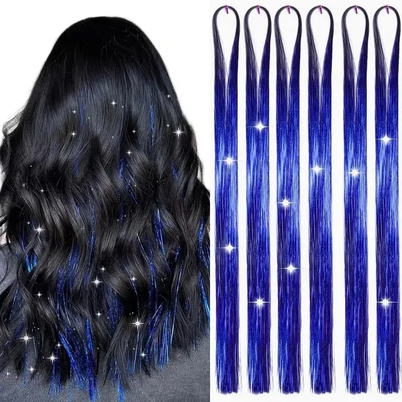 38Inch Tinsel Hair Extensions 6Pcs Sparkling Glitter Hair Synthetic Shiny Hair Accessories for Women Girls Party Cosplay
