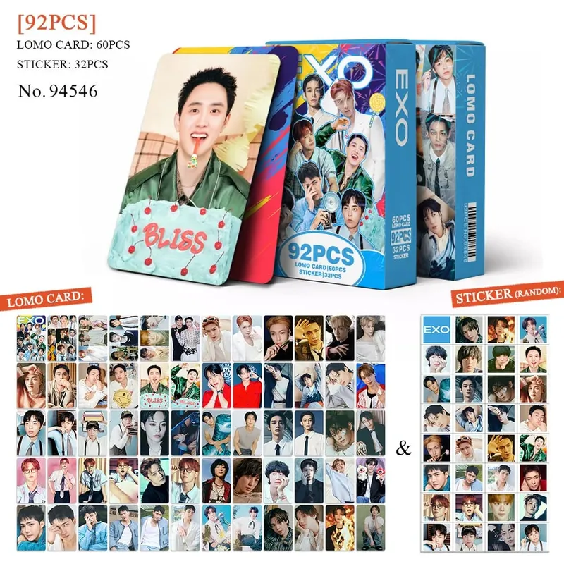 92pcs EXO New Album REVERXE Photocards Stickers Kpop Merch Lomo Cards Set Fans Collection Cards Gifts