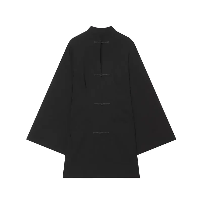 Women's Autumn Dress with Frog Fastning New 2026 High-Neck Woman Short Dress Loose Long Sleeve Chic Female Dresses