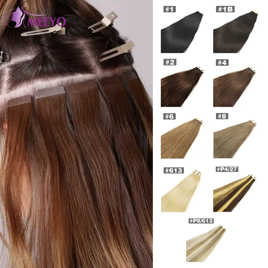 Natural Color Tape In Hair Extensions Human Hair Silk Straight Seamless Invisible Tape In Extensions Color P4/27 20Pcs for Women