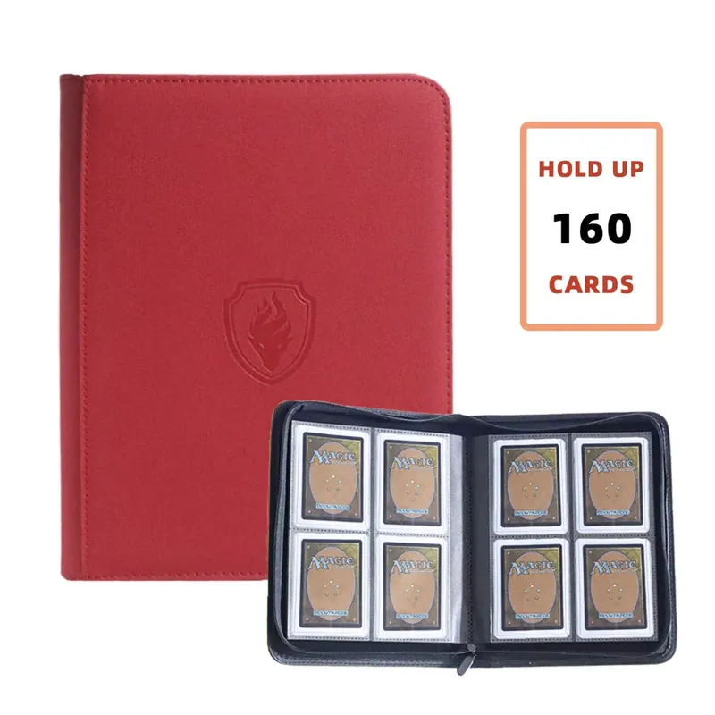 Holds 160 Cards|Trading Card Binder for 3”×4”Cards | 4-Pocket Double-sided Album |PU Leather Zipper Folder for TCG/Sports Cards