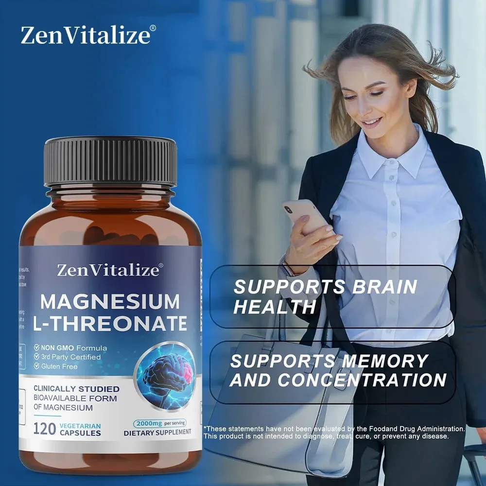 Magnesium L-Threonate Capsules Brain Focus Memory Nerve Health Muscle Strength Sleep Quality & Stress Relief Support