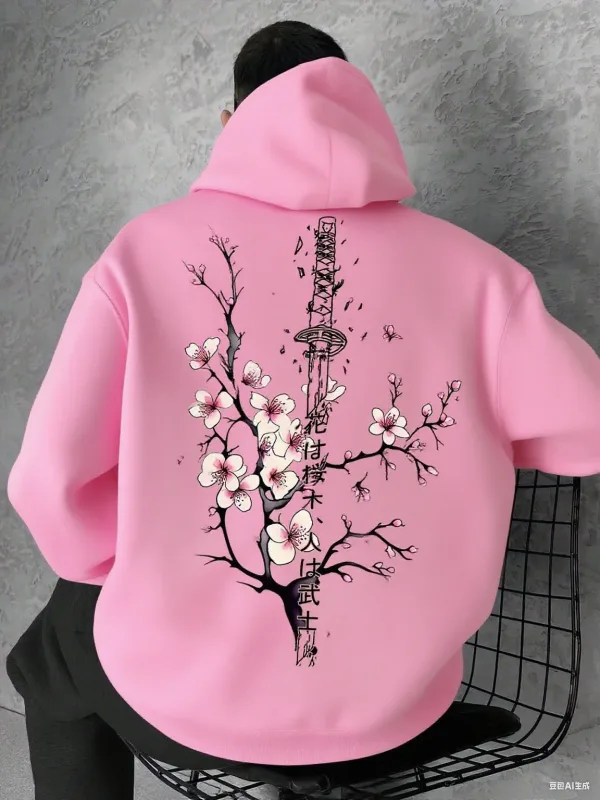 Japan Cherry Blossom Men Women Pullover Hoodie Street Casual Harajuku Y2K Retro Loose Sport Daily Autumn Winter Sweatshirt Top