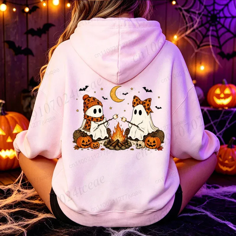 Halloween-Cute-Ghost-Camping-Fall Men's Women Hoodies Vintage Sweatshirts Fall Pumpkin Hooded Hoodies Spooky Season Sportwears