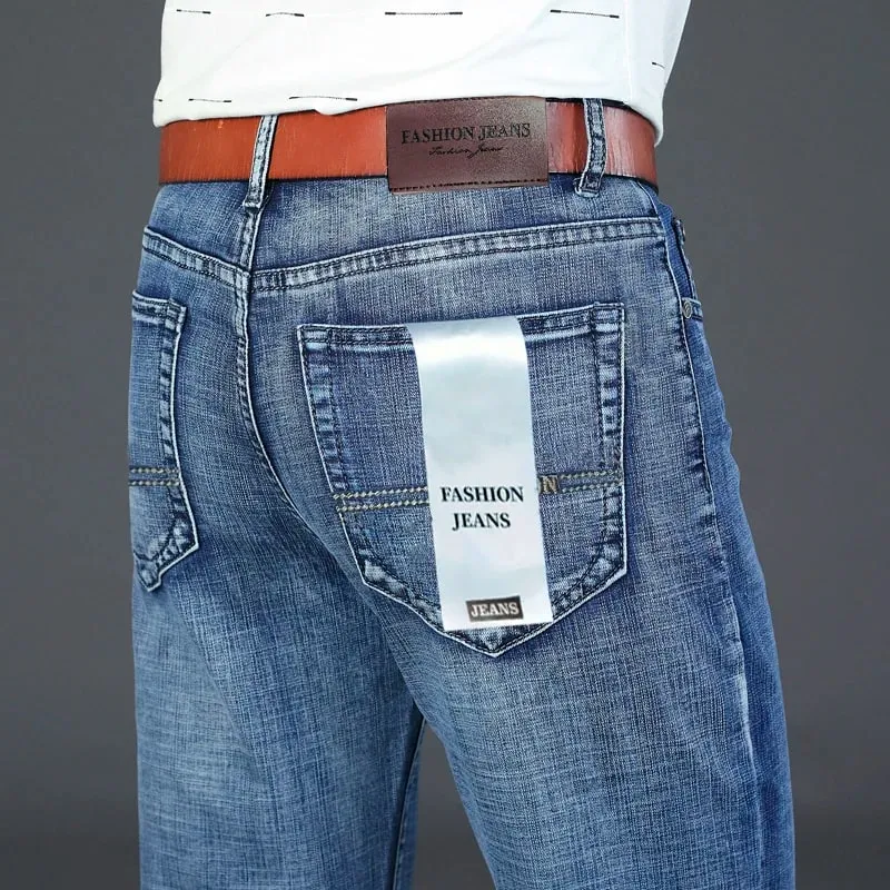 2026 Top Brand Washed Jeans Trousers Four Season Men's High Quality Jeans Business Casual High Waist Denim Pants