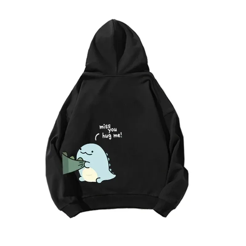 Autumn And Winter Cute Rock Dinosaur Fashion Print Men's Casual Harajuku Y2k Cartoon Couple Hoodie As a Gift for Couples