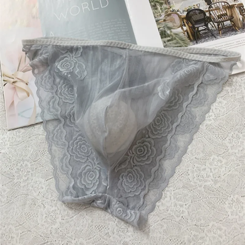 Men Seamless Lace Extreme Men's Panties Mesh Sheer Very Hot Lingerie Gay Sissy Bulge Pouch Bikini Briefs Underwear Underpants