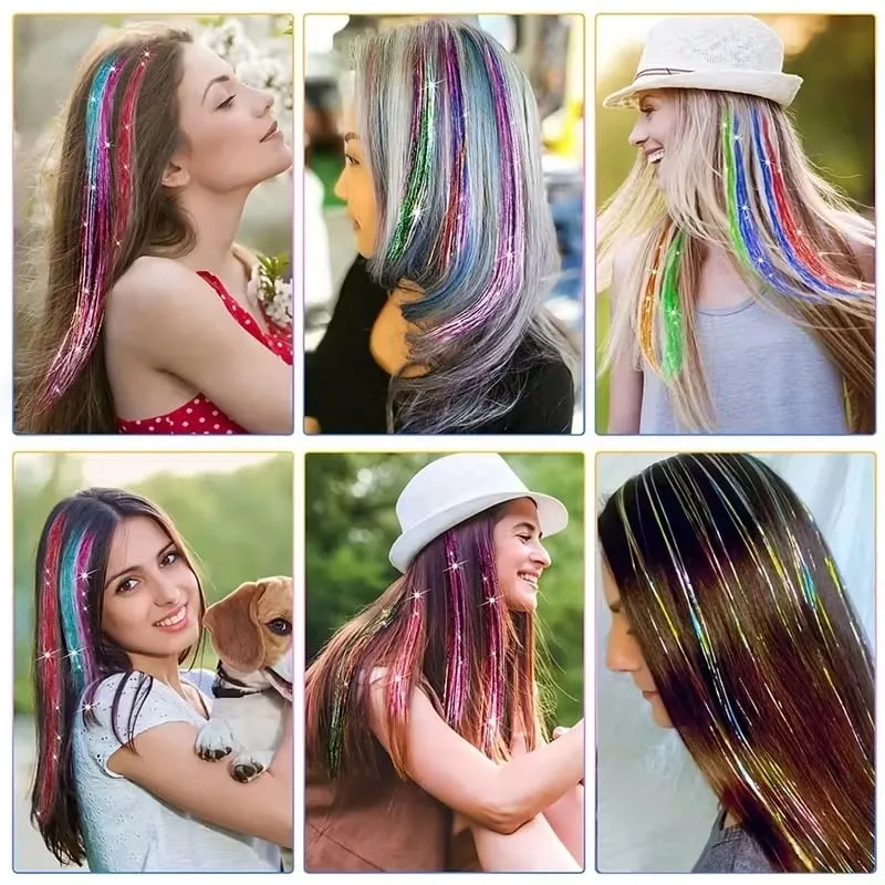 24Inch Laser Color Synthetic Hair Extensions BB Clip In Long Straight Rainbow Highlight Hairpieces Fashion Cosplay Accessories