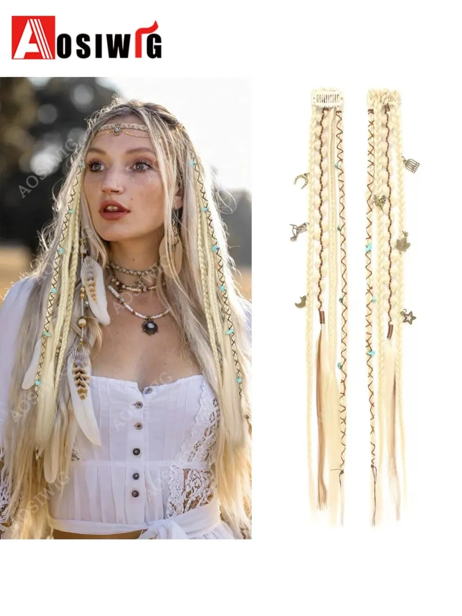 2pc Ombre Synthetic Bohemian Style Braids Hair Extensions Clip in Hairpiece Heat Resistant For Hairpieces Women Hair Accessories
