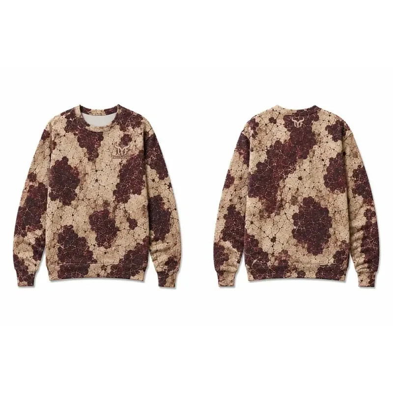 Western-inspired Fossil-print Cow Pattern Sweatshirt Men Vintage All Over Print Pullover Streetwear Unisex Casual Long-sleeved