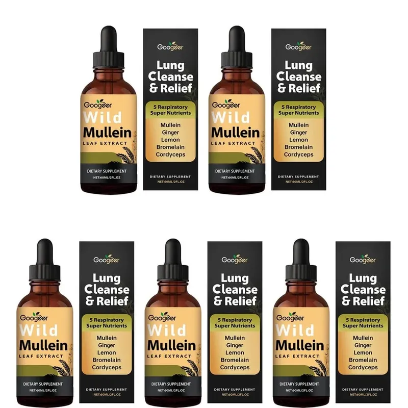 Extracto de hoja de gordolobo salvaje de Googeer, soporte respiratorio líquido, extracto de cáscara de limón y jengibre, extracto de bromelina y Cordyceps, 60 ML