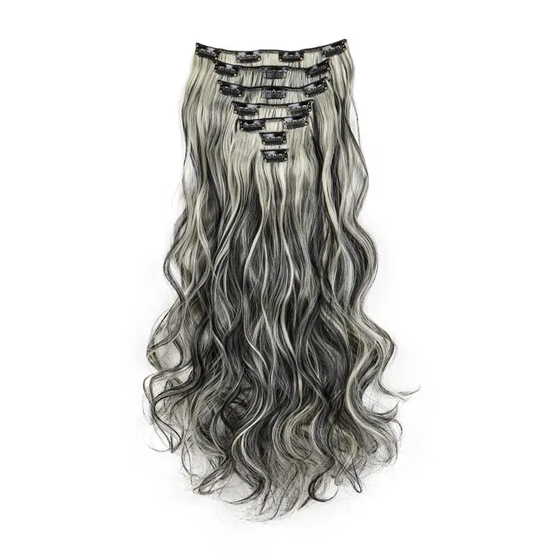 Long Straight Hairstyle 16 Clips 7 Pcs/Set Hair Extensions Natural Synthetic Blonde Black Hairpieces Heat Resistant For Women Kp