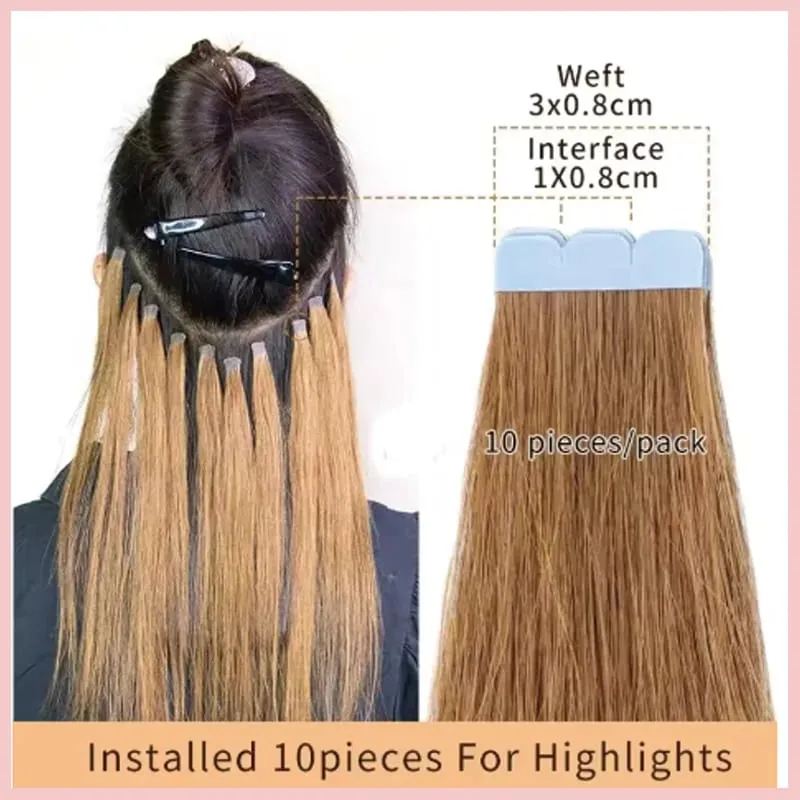 Multi Color Mini Skin Tape In Human Hair Extensions 10 Pieces 12 Inch To 20 Inch Multiple Color Options Remy Hair Natural Comfortable Wear for Women Thickening And Lengthening