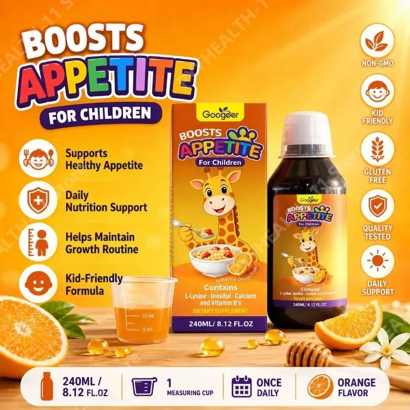 Googeer Children’s Appetite Support Liquid with L-Lysine Inositol Calcium and B Vitamins Daily Nutritional Support 240 ML