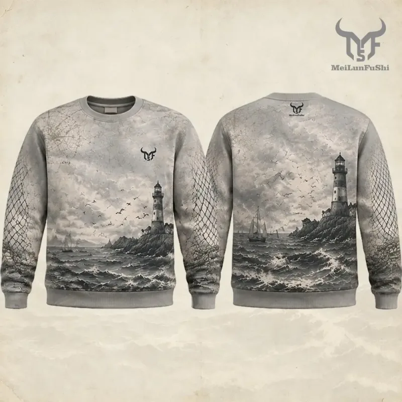 Vintage Ocean Fisherman Style Sweatshirt Fashion 3D All Over Print Crew Neck Pullover Men's And Women's Casual Streetwear Tops