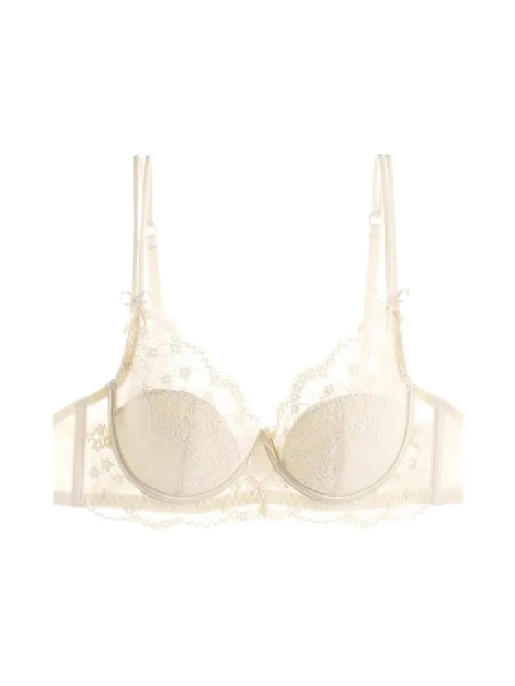 Franse stijl dames minimizer bh sexy lingerieset grote borstondersteuning halve cup zachte beugel anti-verslapping comfort dunne bh's