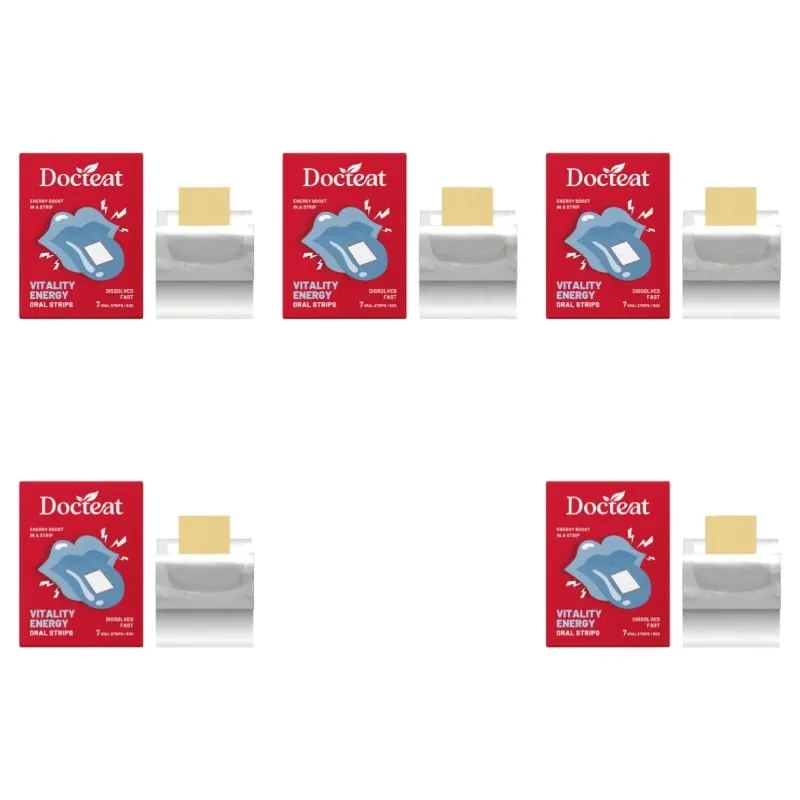 Docteat Vitality Energy Oral Strips Melt-in-Mouth Dissolves Fast L-Theanine No Water Needed Stay Awake Support 7 Strips