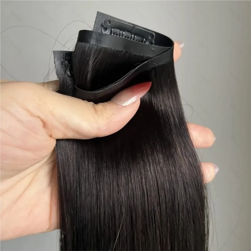 Tape PU Clip In Hair Premium Remy Clip In Human Hair Extensions 7pcs Clip-on Hair 14"-24" 110G Balayage Ombre Mocha Brown Black