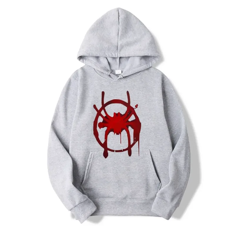 Men's and women's casual sportswear. New black hooded sweatshirt. Men's Miles Morales Spider Symbol Print Sweatshirt.
