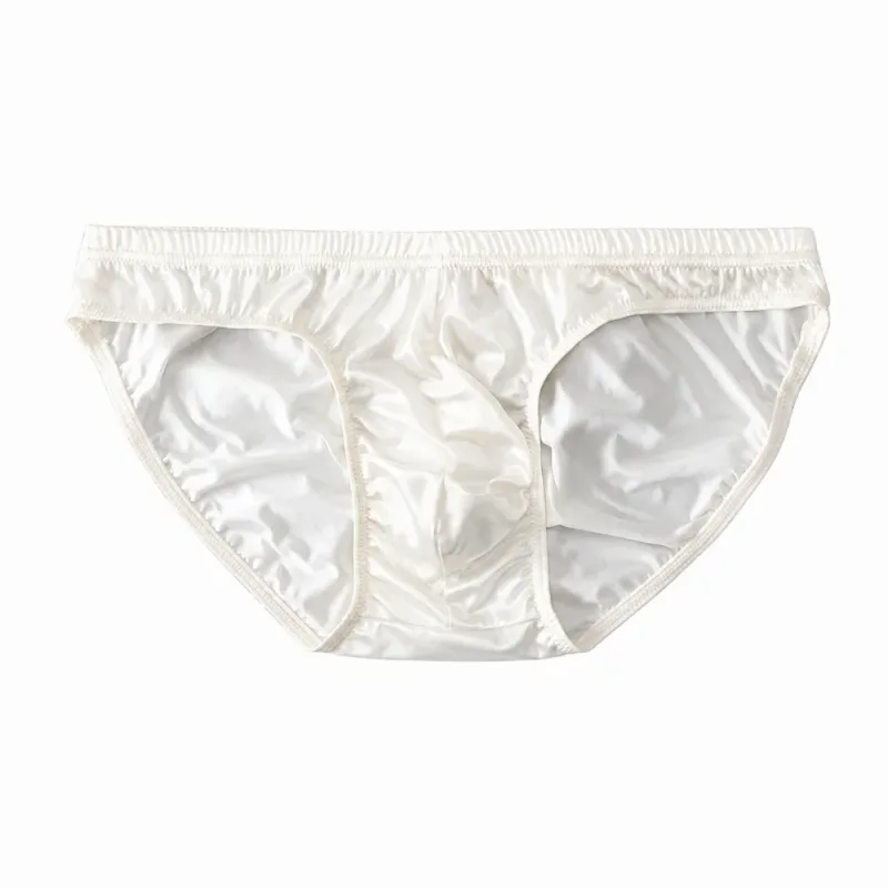 Cool Smooth Men's Underwear Low Waist Bulge Pouch Ice Silk Briefs Lingerie Breathable Satin Silk Panties Daily Routine