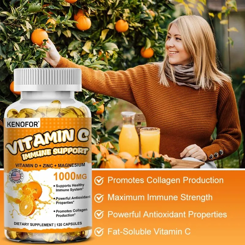 Vitamin C Capsules Antioxidant Support Immune System Cellular Energy Production Skin Brightening & Collagen Synthesis